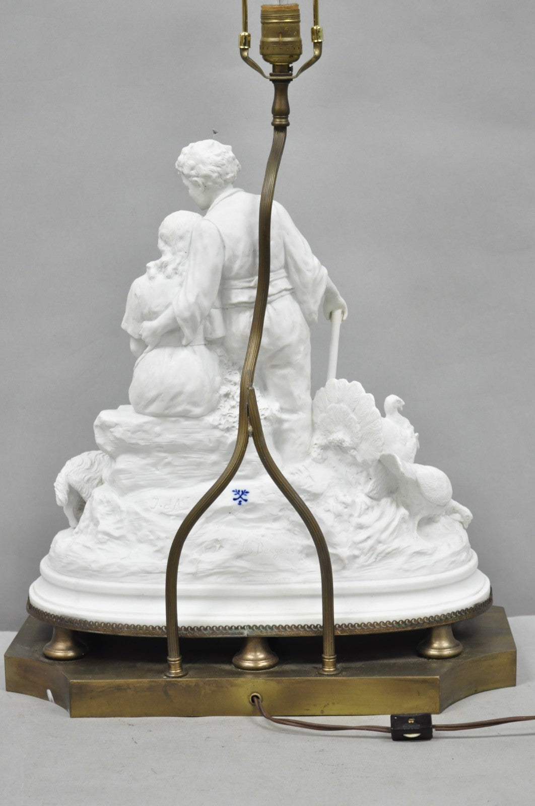 Joseph D'Aste "Les Bergers" French Samson Bisque Porcelain Sculpture Table Lamp