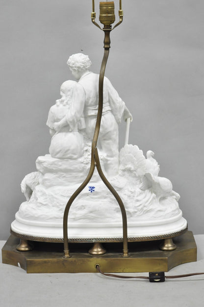 Joseph D'Aste "Les Bergers" French Samson Bisque Porcelain Sculpture Table Lamp