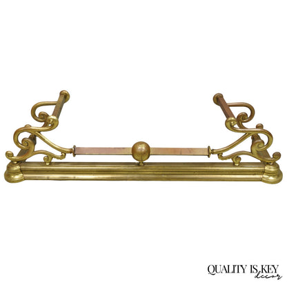 Antique Victorian Art Nouveau Patinated Brass Scrolling 51" Fireplace Fender