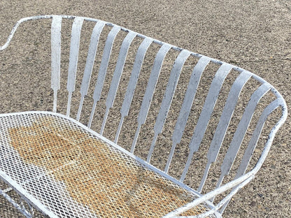 Vintage Mid Century Modern Wrought Iron Sculptural Garden Patio Loveseat Sofa