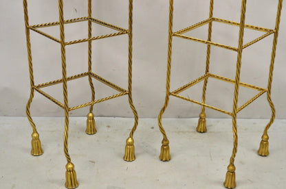 Italian Hollywood Regency Rope Tassel Gold 4 Tier Iron Etagere Shelf - a Pair