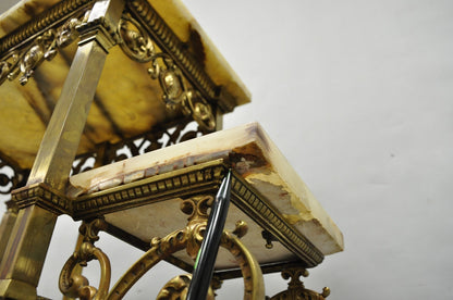 Antique Victorian Brass & Onyx Ornate Tiered Etagere Curio Display Stand Shelf