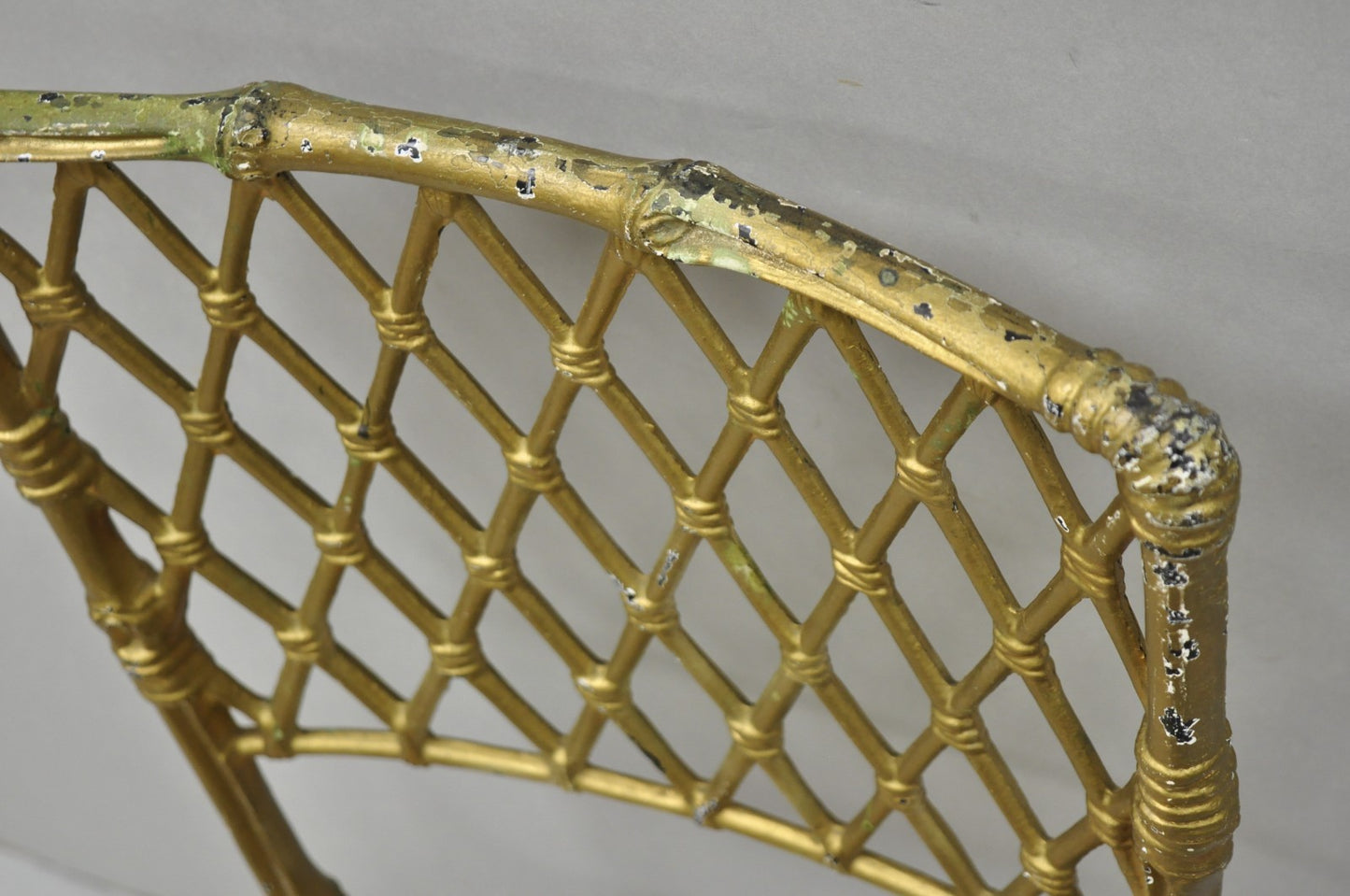 Vintage Hollywood Regency Faux Bamboo Basketweave Lattice Aluminum Side Chair