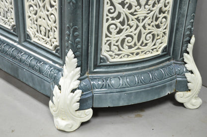 Antique French Victorian Blue White Porcelain Enamel Cast Iron Radiator Cover
