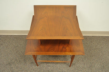 Vintage Mid Century Danish Modern Walnut Teak 2 Tier Sculpted Side Lamp Table