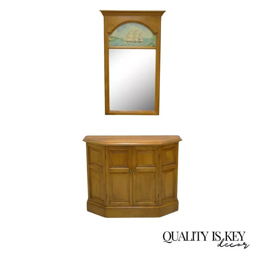 Conant Ball Colonial Maple Wood Console Cabinet Table w Clipper Ship Wall Mirror