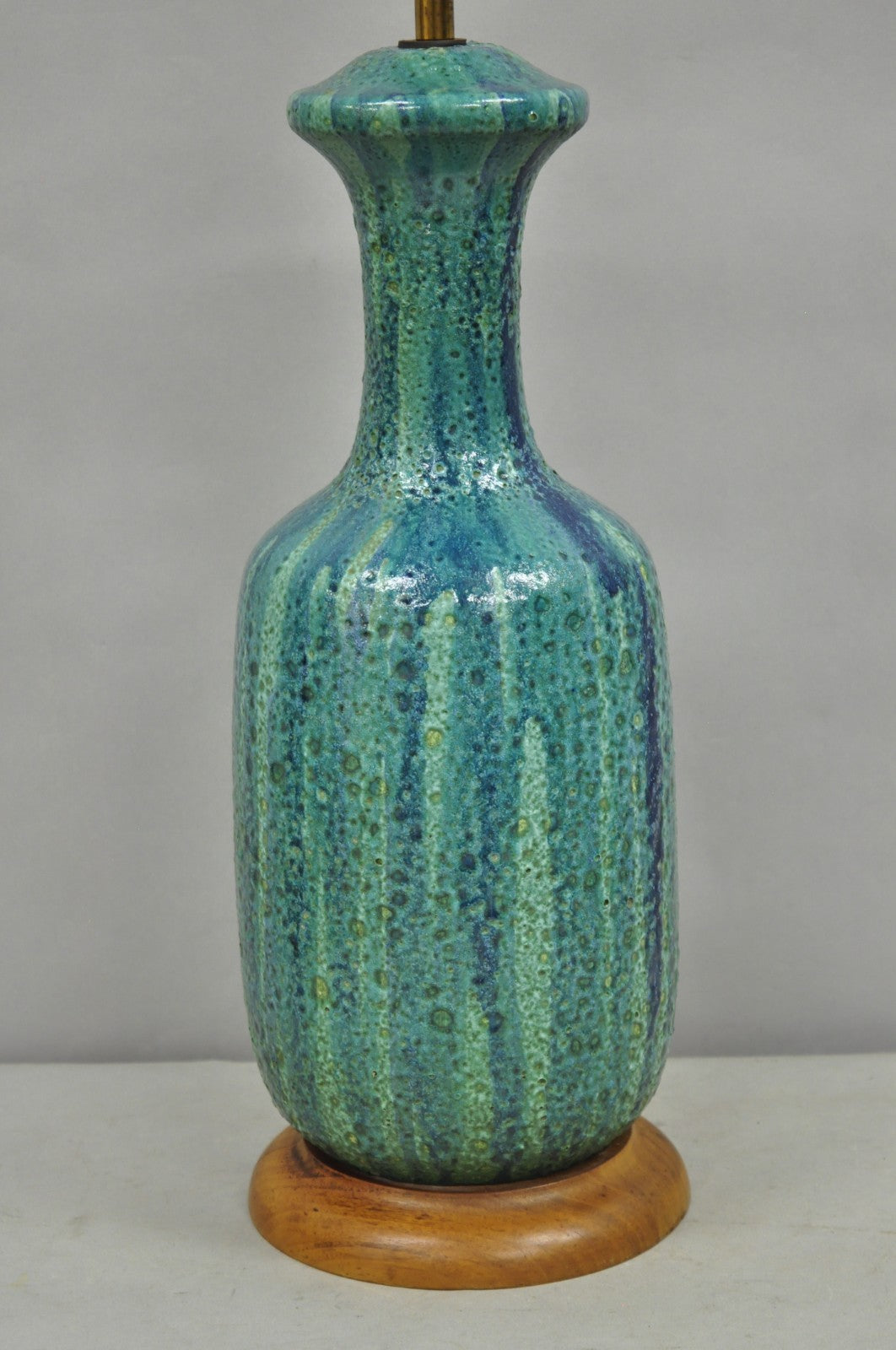 Vintage Mid Century Modern Turquoise Blue Ceramic Drip Glazed Pottery Table Lamp