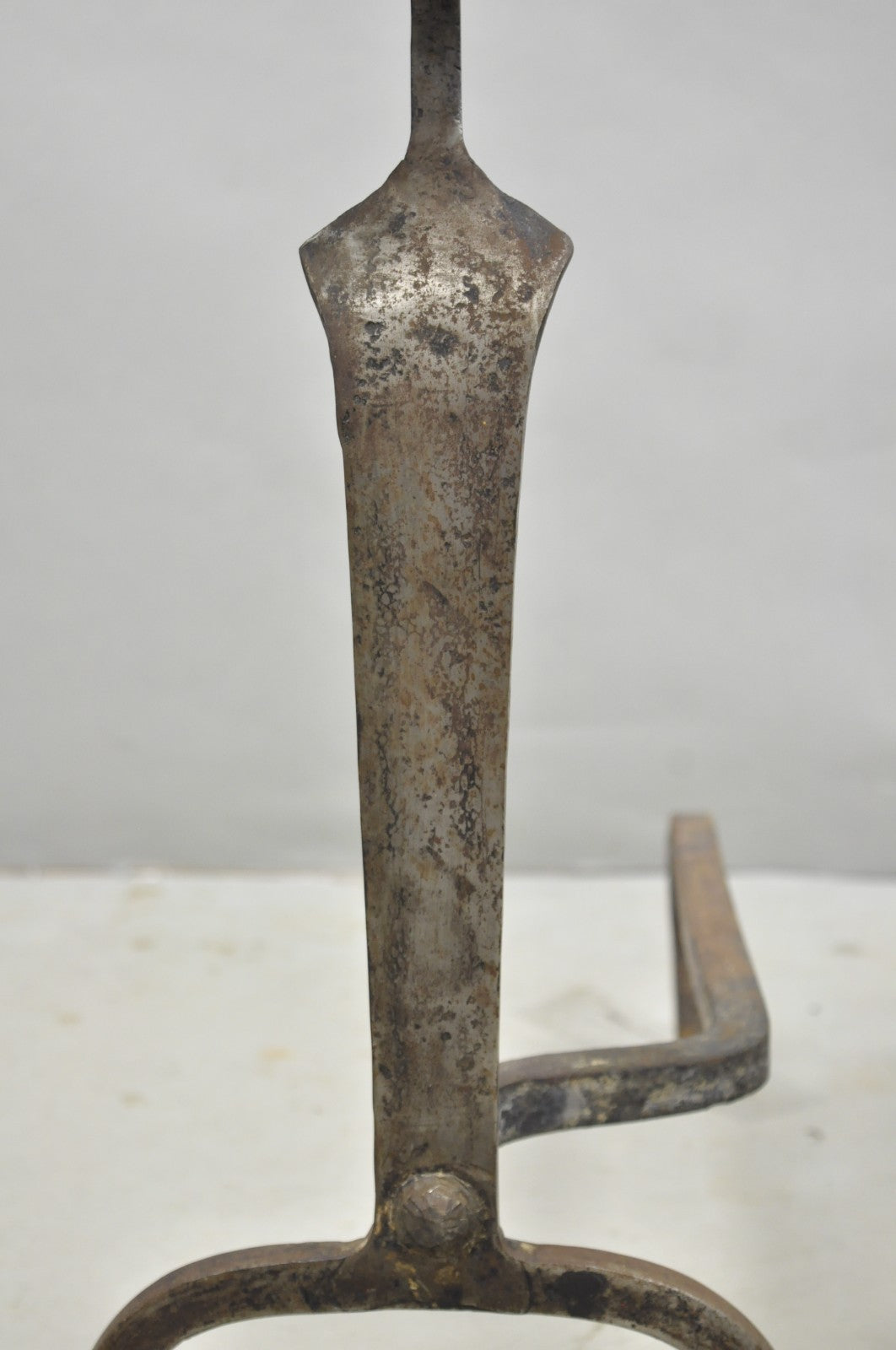 Antique French Art Nouveau Hand Hammered Wrought Iron & Bronze Andirons - a Pair