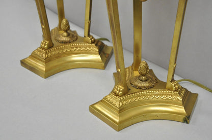 Vintage French Empire Style Figural Woman Black & Gold Brass Table Lamps - Pair
