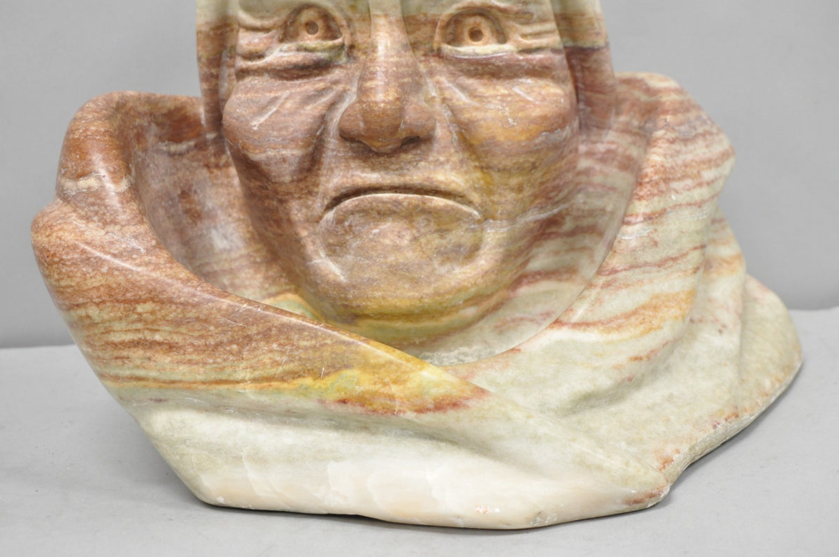 Vintage Seymour Shuren Modern Carved Pink Marble Native American Bust Sculpture