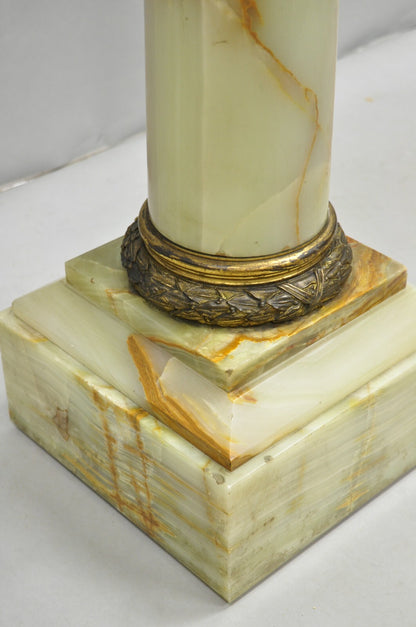 Antique French Empire Bronze Classical Corinthian Column Green Onyx 30" Pedestal