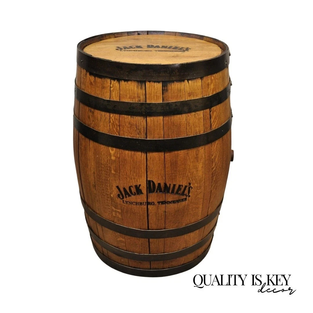 Jack Daniels Whiskey Barrel Engraved Oak Wood with Metal Bands