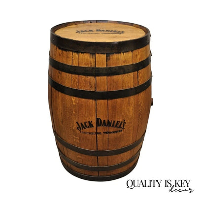 Jack Daniels Whiskey Barrel Engraved Oak Wood with Metal Bands