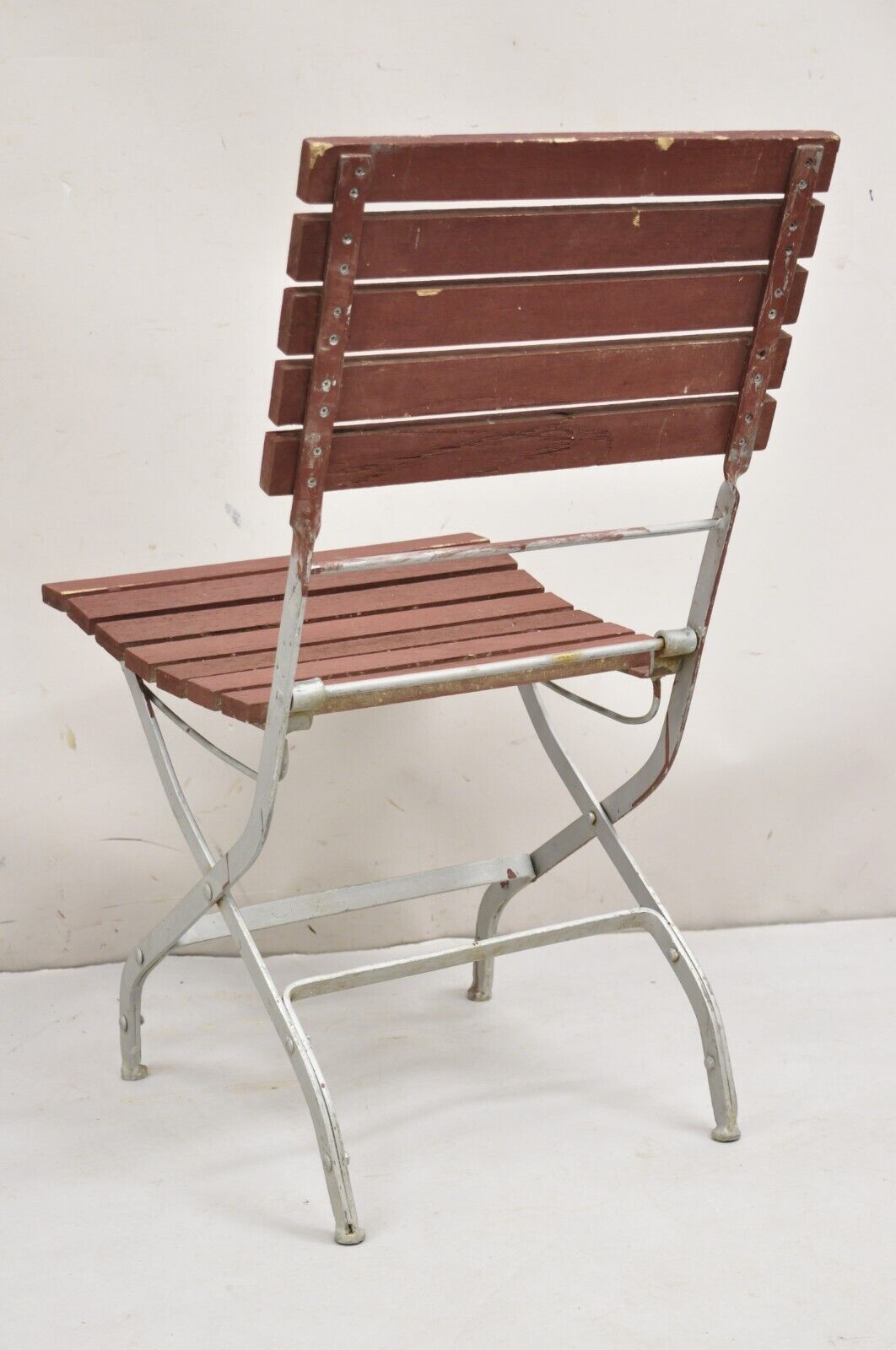 French Country Style Wood Slat Iron Frame Folding Garden Chairs - Set of 4