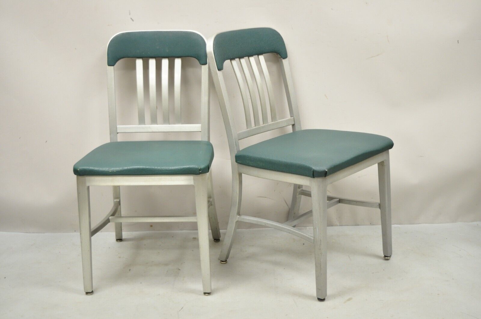 Vintage Good Form Aluminum Frame Green Vinyl Side Chairs - Set of 4