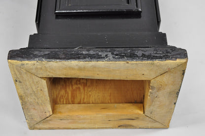 Vintage French Empire Style Black Lacquer Painted Pedestal Column End Table Pair