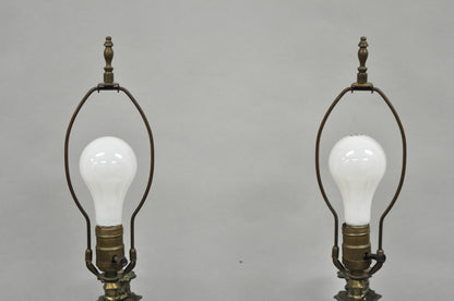 French Renaissance Figural Spelter Metal Cherub Candelabra Table Lamps - a Pair