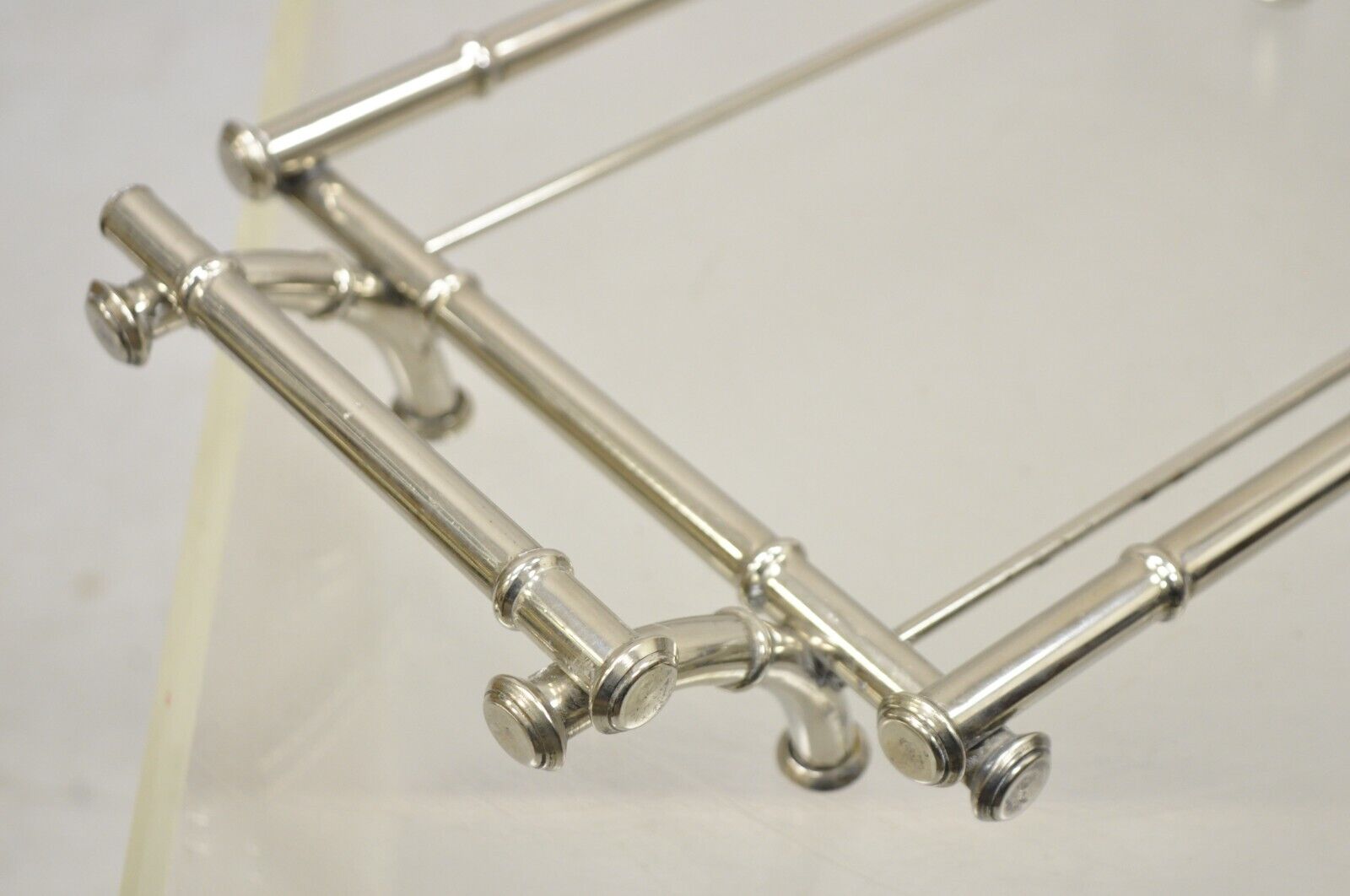 Vtg Italian Hollywood Regency Faux Bamboo Silver Plated Serving Platter Stand