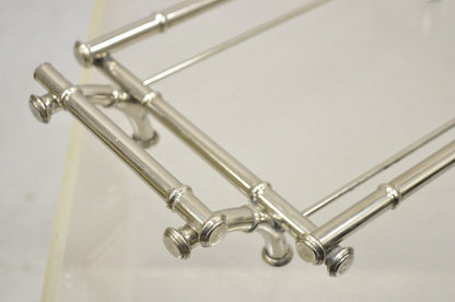 Vtg Italian Hollywood Regency Faux Bamboo Silver Plated Serving Platter Stand