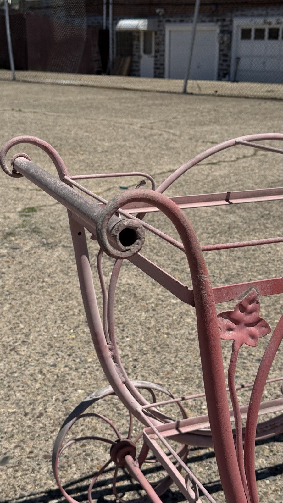 Antique Salterini Mt Vernon Wrought Iron Art Nouveau Pink Serving Bar Tea Cart