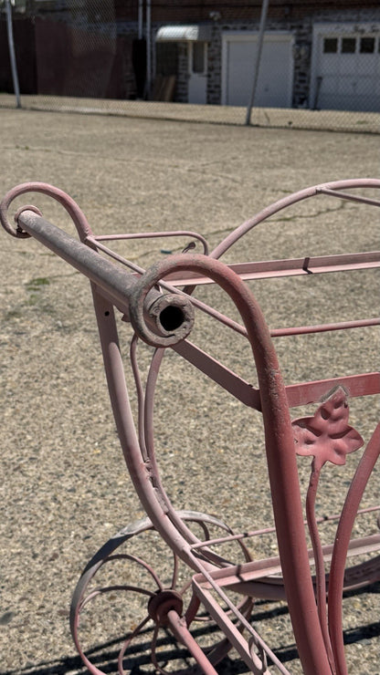 Antique Salterini Mt Vernon Wrought Iron Art Nouveau Pink Serving Bar Tea Cart