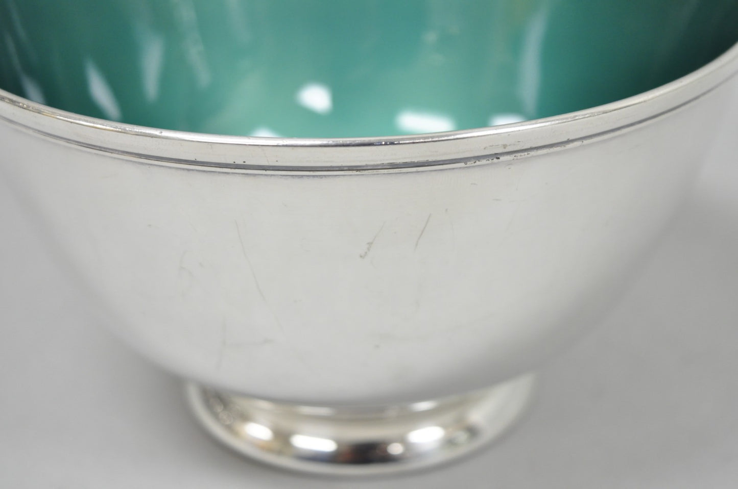 Vintage Mid Century Modern Towle 5003 Green Enamel Silver Plated 7" Footed Bowl