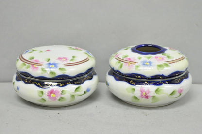 Victorian Japanese Hand Painted Porcelain Cobalt Blue Hair Receiver & Powder Jar