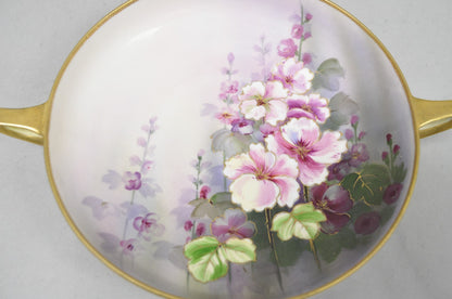 Antique Nippon Hand Painted Pink Wisteria Flower Porcelain Dish w / Handles