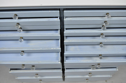 Antique Art Deco Medical Dental Cabinet Blue Painted w/Mirror and 22 Drawers