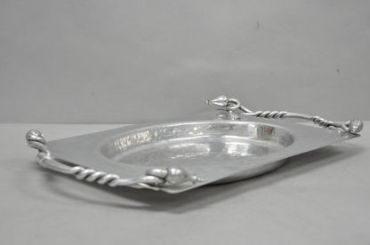 Vintage Buenilum Art Nouveau Hand Hammered Aluminum Serving Tray w Tulip Handles