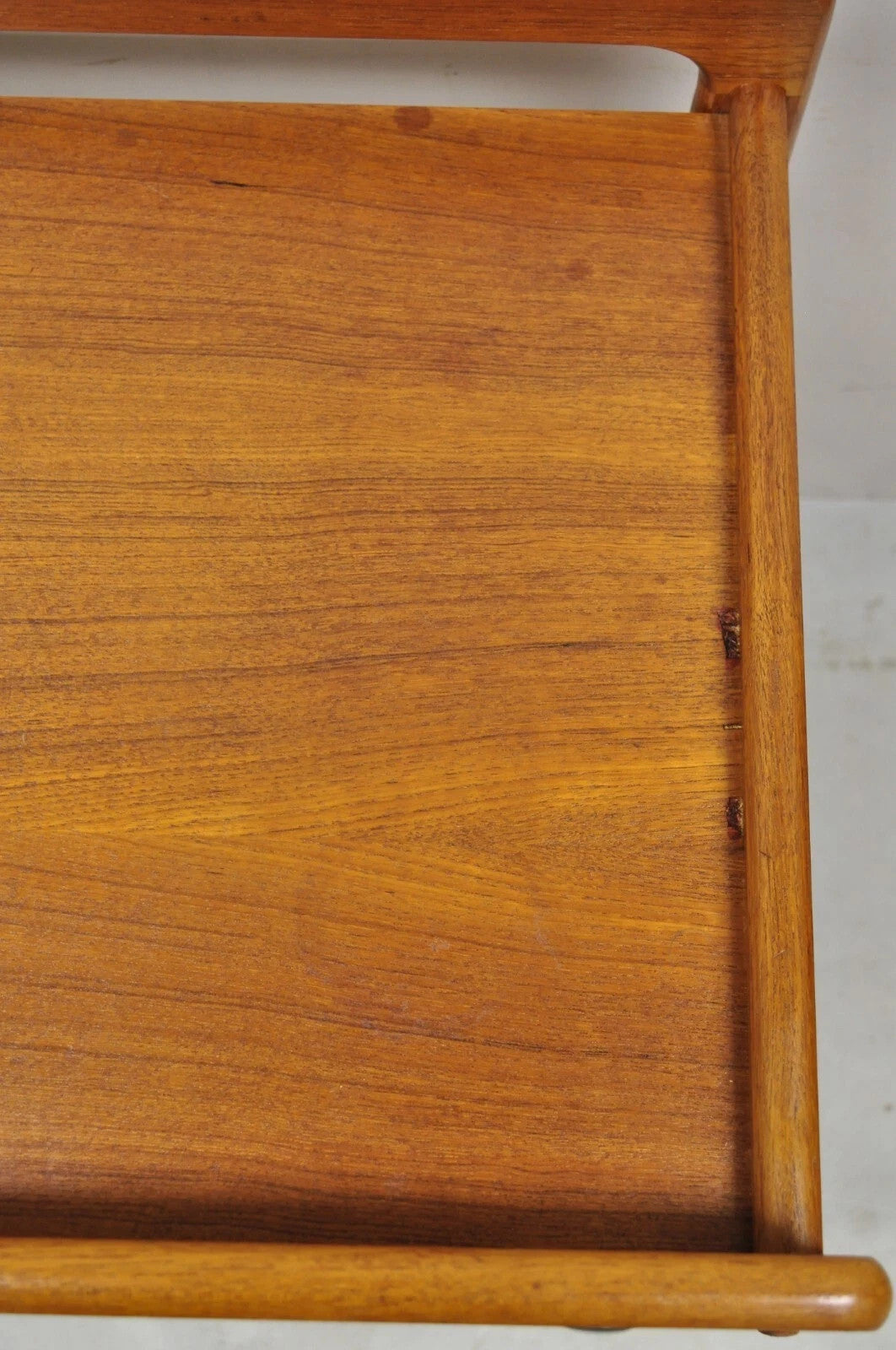 Vintage Mid Century Danish Modern Teak Wood 2 Tier Rolling Bar Cart Side Table