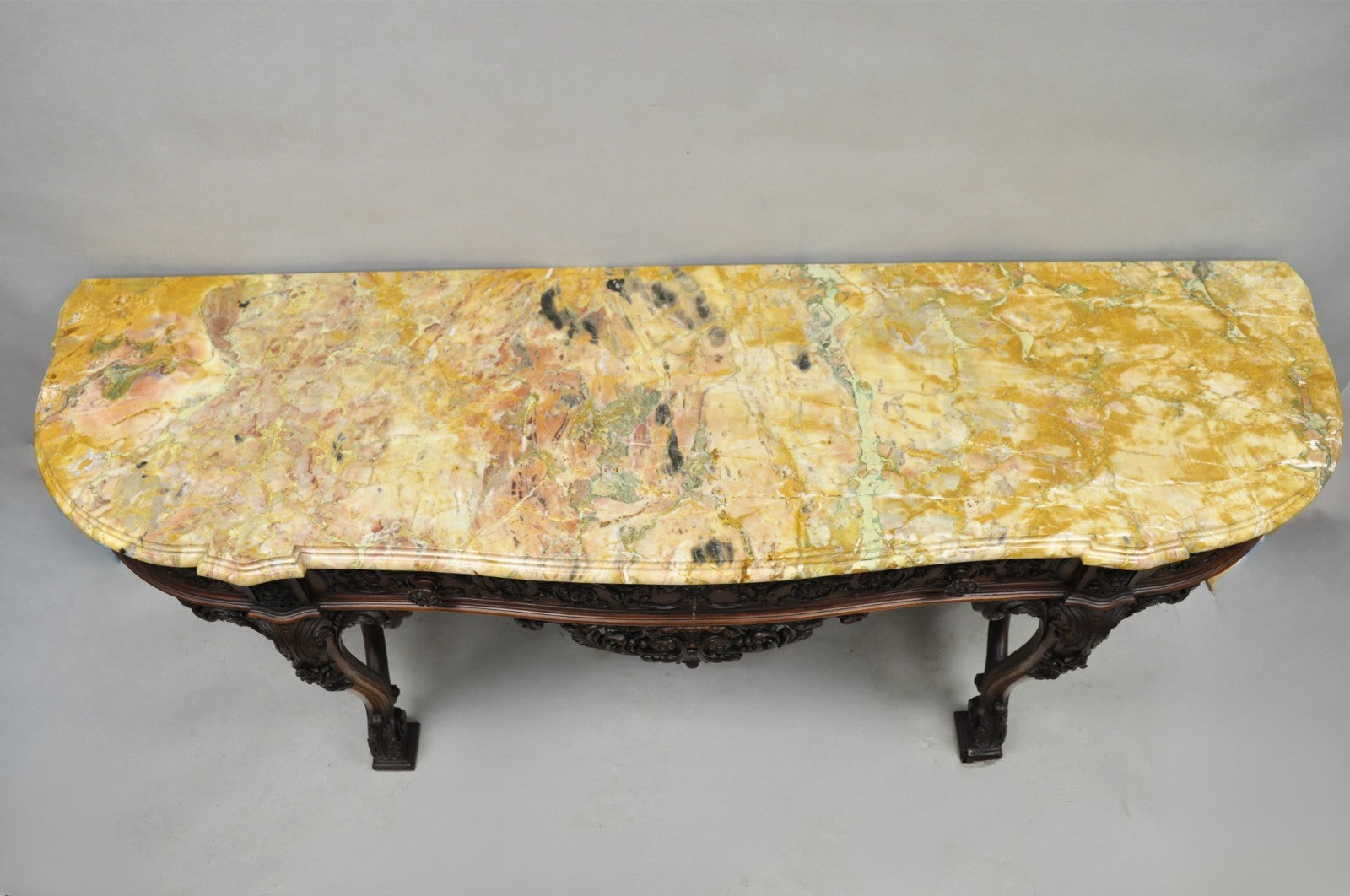 Antique French Baroque Rococo Carved Walnut Marble Top Sideboard Buffet w Drawer
