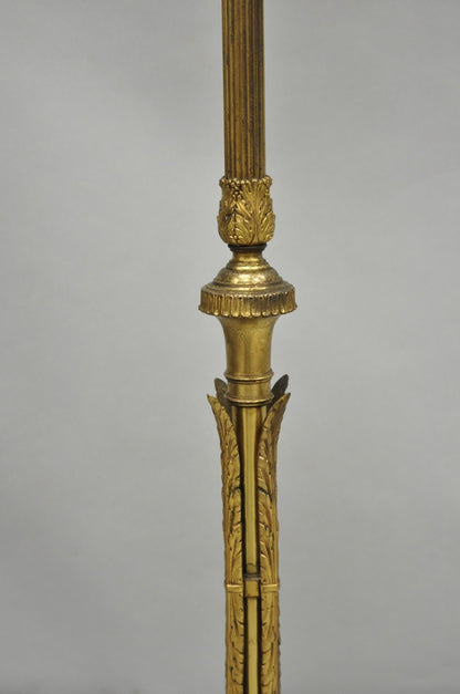 Antique Art Deco Brass & Green Onyx Pole Floor Lamp by Mutual Sunset Lamp Co.
