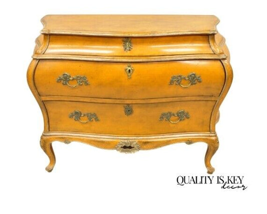 Antique Italian Rococo Orange Painted Bombe Commode Chest of Drawers