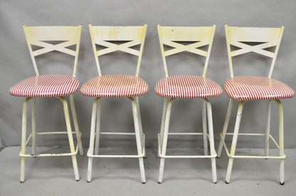 Vintage Modern Metal White Painted Swivel Amisco Counter Bar Stool - Set of 4