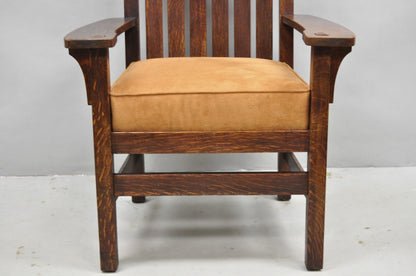 Antique Stickley & Brandt Mission Oak Arts & Crafts Arm Chair with Drop Seat