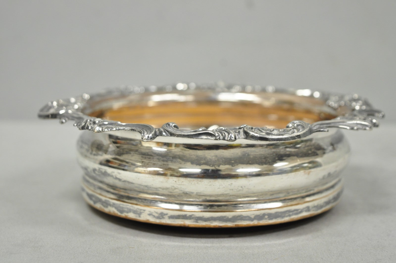 Antique English Victorian Silver Plated Floral Repousse Bar Wine Bottle Coaster