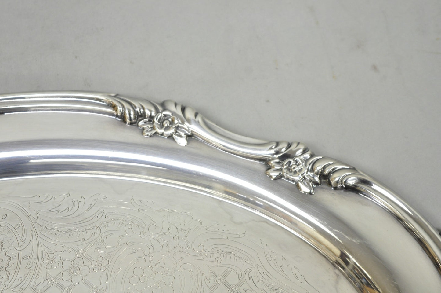 Vintage Reed & Barton 1820 Victorian Silver Plated Oval Serving Platter Bar Tray