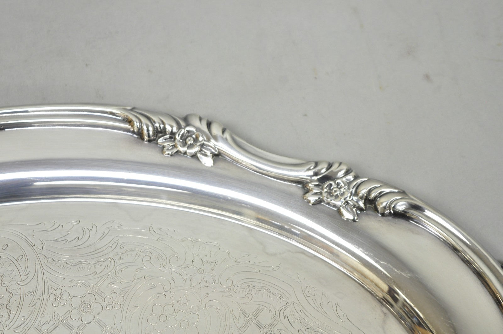 Vintage Reed & Barton 1820 Victorian Silver Plated Oval Serving Platter Bar Tray