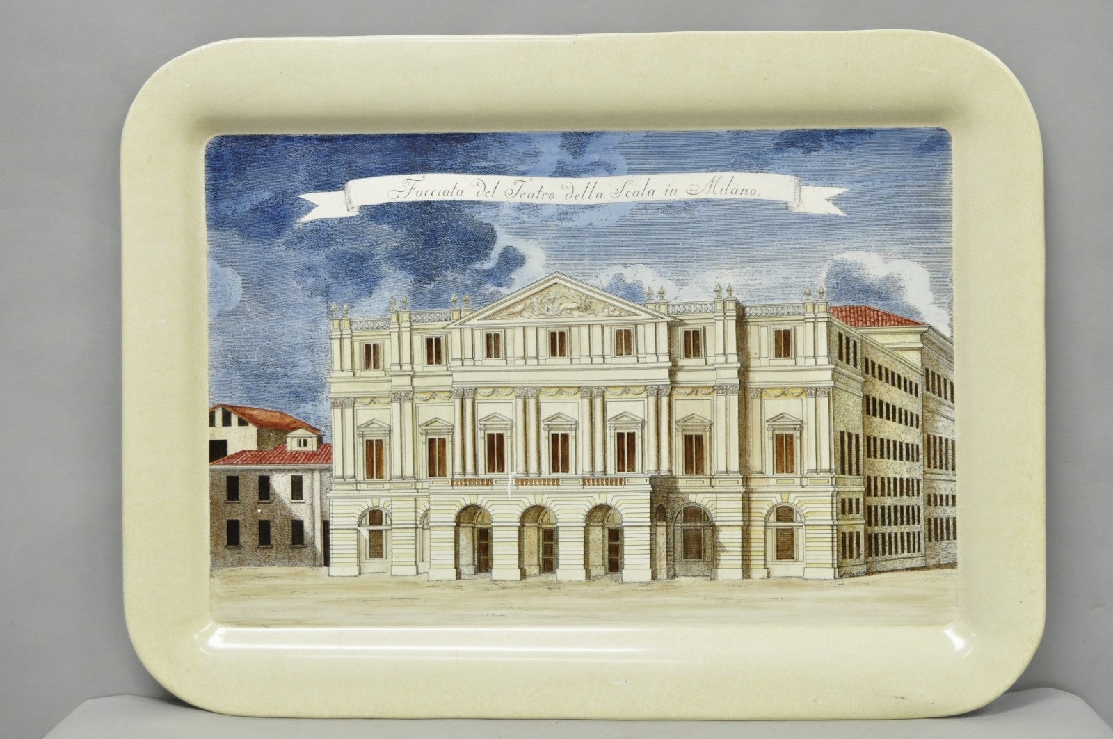 Vintage Fornasetti Milano Italy Italian Large Tole Metal Tray Piazza della Scala