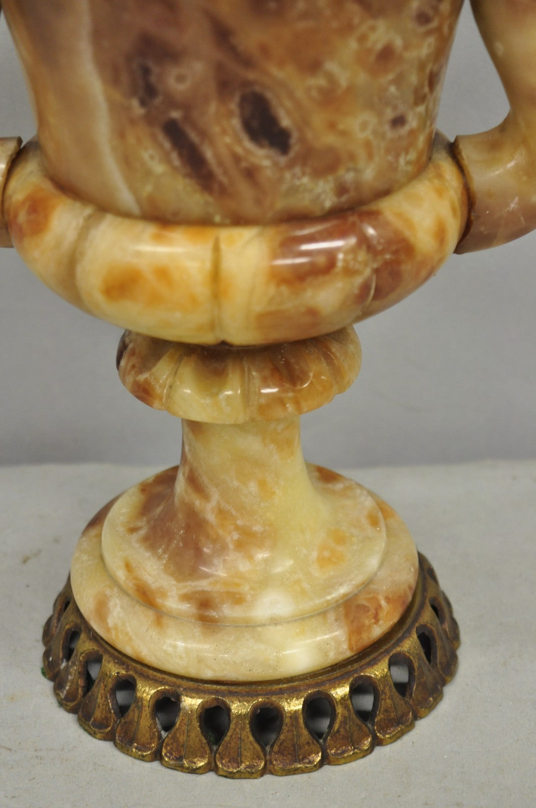 Vintage Italian Neoclassical Style Carved Alabaster Trophy Cup Urn Table Lamp