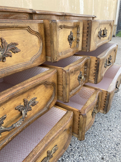 Vintage Auffray & Co French Country Provincial Walnut 9 Drawer Dresser Credenza