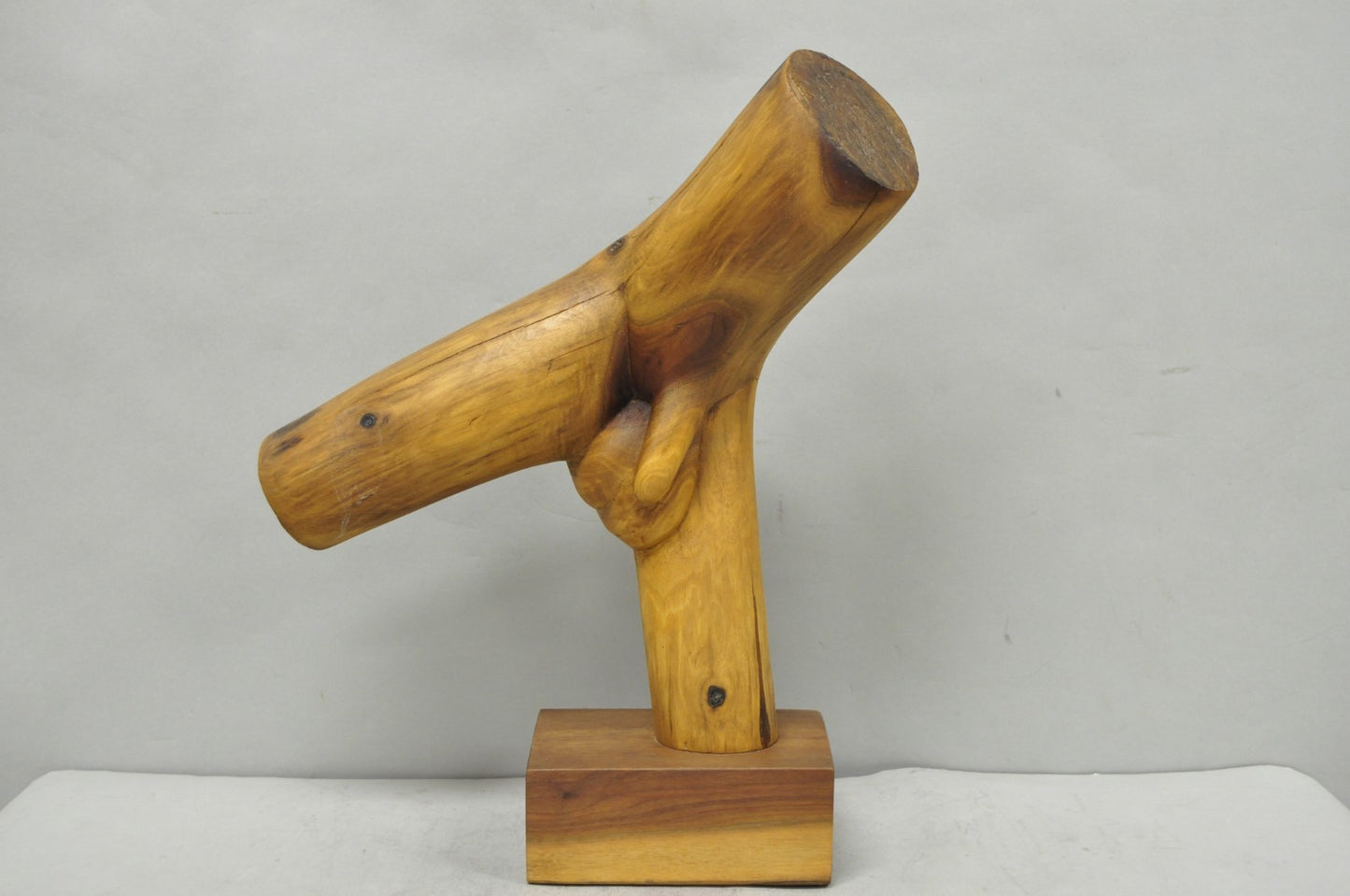 Vintage Mid Century Modern 19" Male Nude Abstract Solid Carved Wood Sculpture
