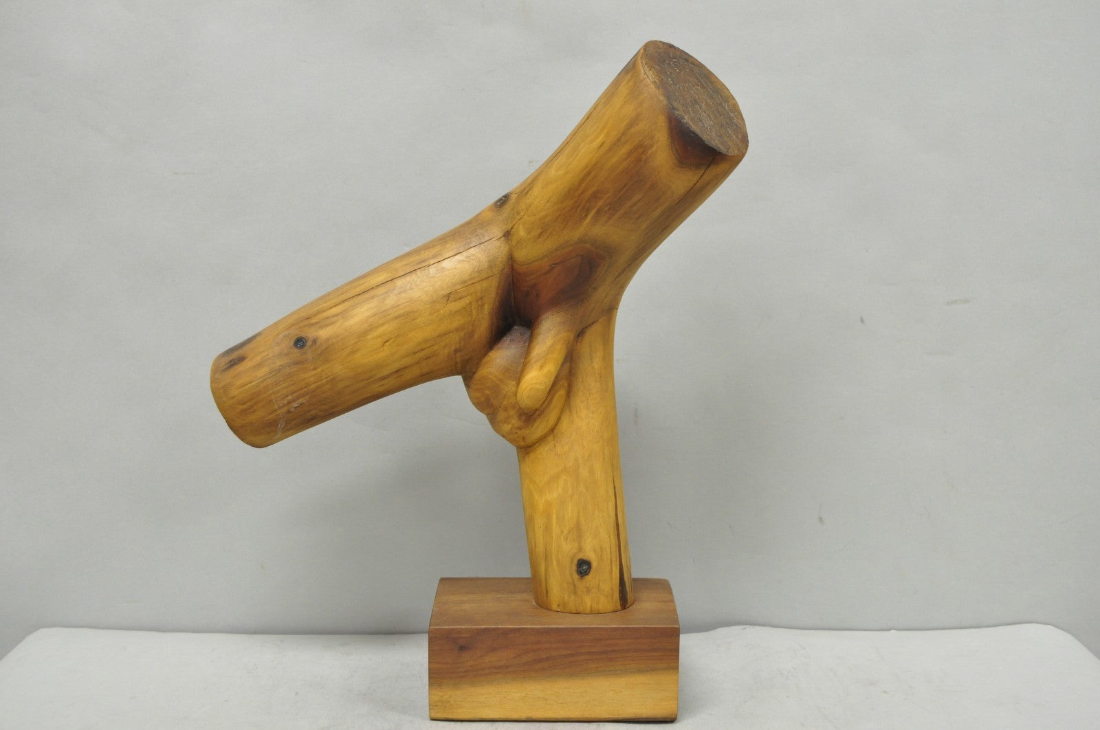 Vintage Mid Century Modern 19" Male Nude Abstract Solid Carved Wood Sculpture