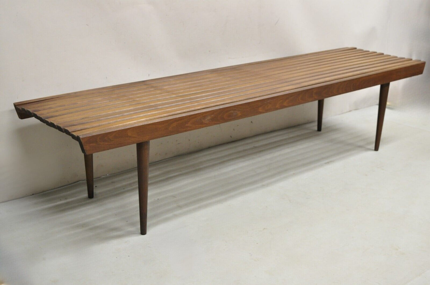 Vintage Mid Century Modern 72" Long Wood Slat Bench 6' Coffee Table