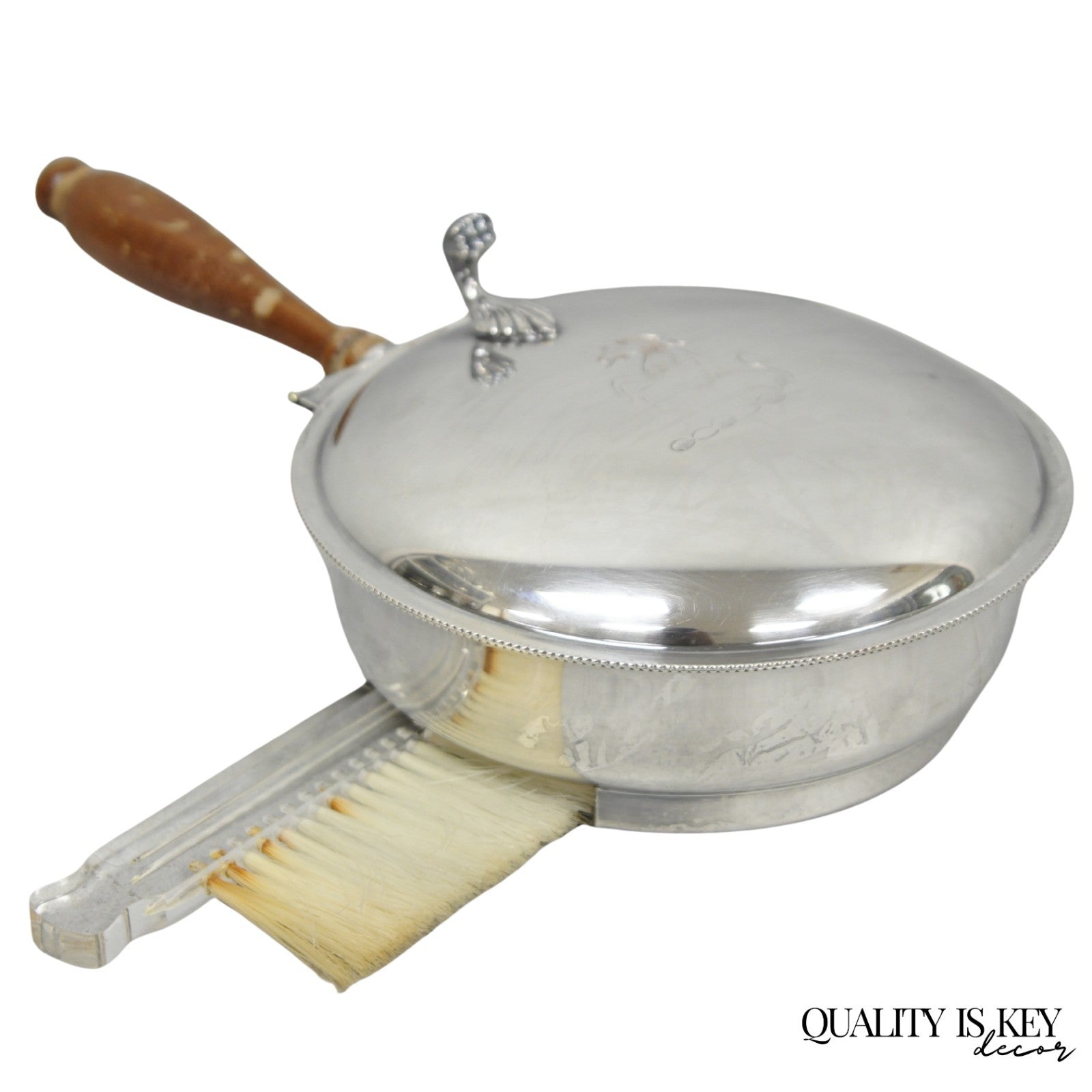 Vintage Sheffield Co Silver Plated Hinged Lid "Horse" Silent Butler w/ Broom