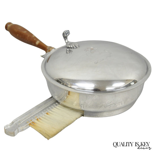 Vintage Sheffield Co Silver Plated Hinged Lid "Horse" Silent Butler w/ Broom