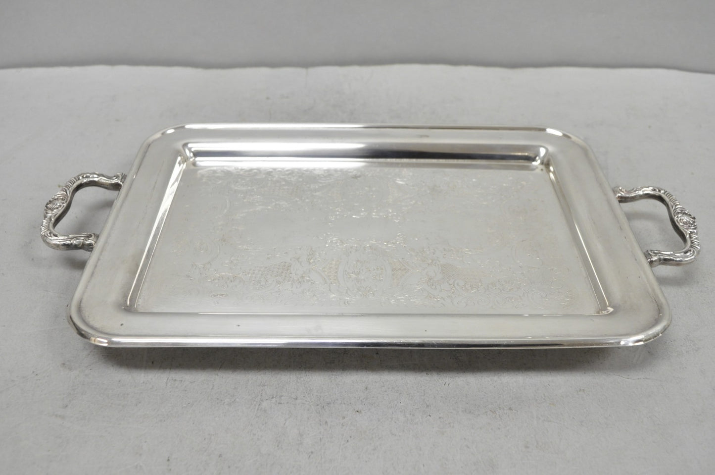 Vintage Leonard Silver Plated Small Twin Handle Serving Platter Bar Tray