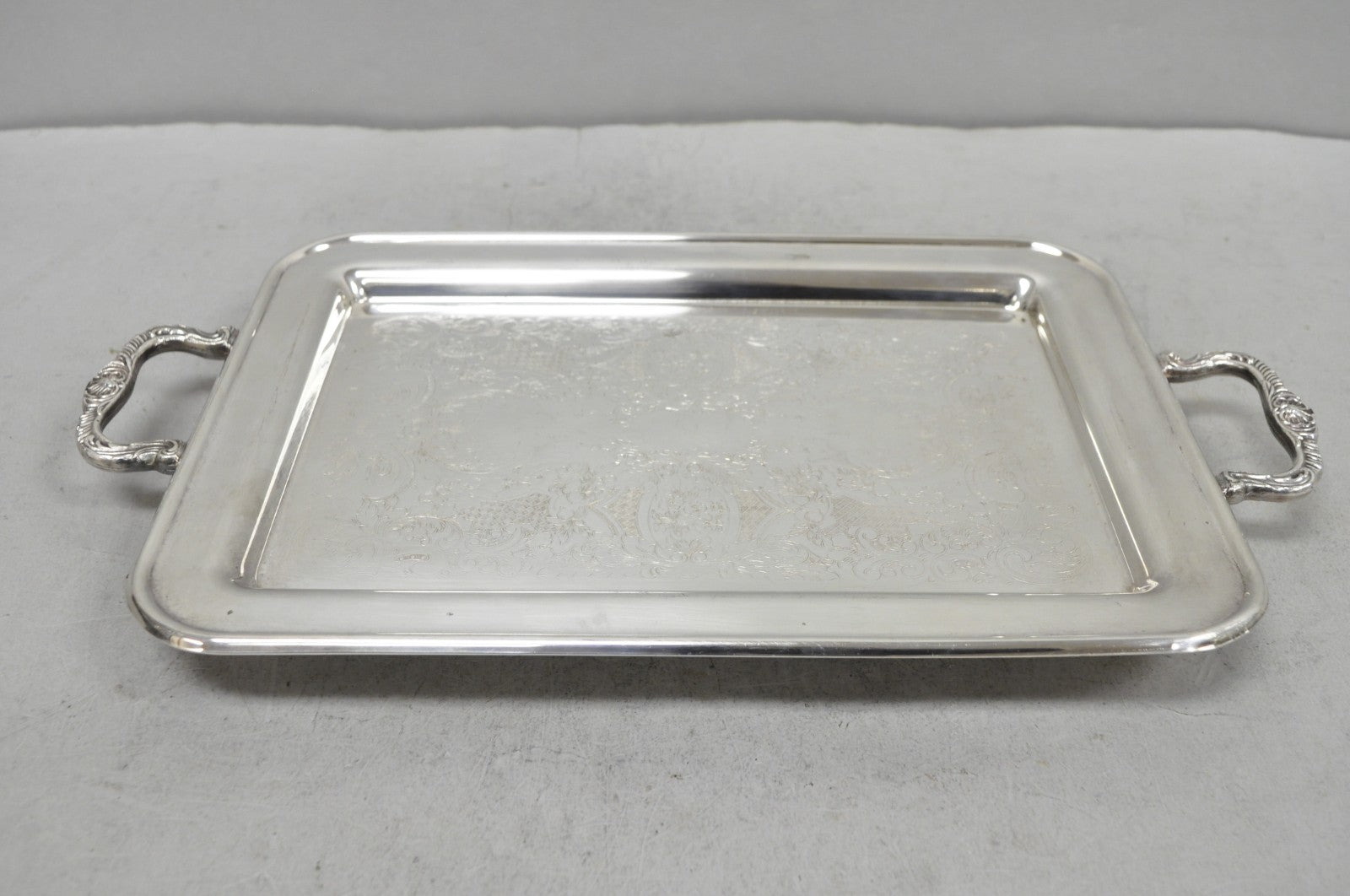 Vintage Leonard Silver Plated Small Twin Handle Serving Platter Bar Tray