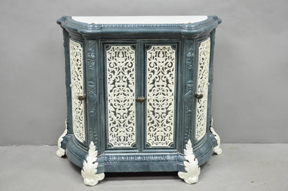 Antique French Victorian Blue White Porcelain Enamel Cast Iron Radiator Cover